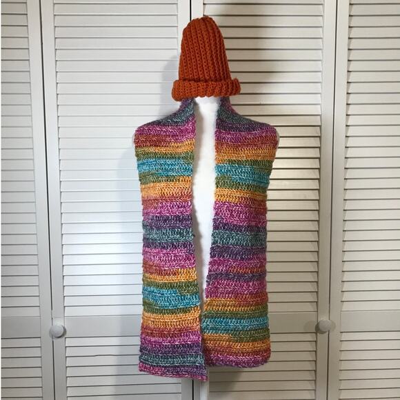 Handmade Accessories - NWT Handmade Crocheted Multicolor Textured Beanie & Scarf 54”